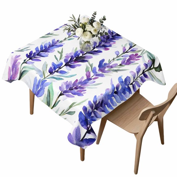 Square Tablecloth, Spring Purple Lavender Waterproof Table Cloth 54x54 in Watercolor Floral Art Washable Spillproof Table Cover for Kitchen Dining Party Decor Outdoor Camping
