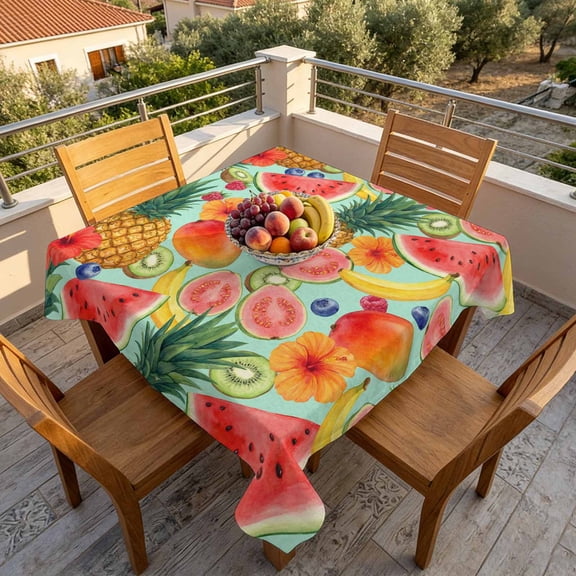 Square Tablecloth,Summer Fruits Watermelon Pineapple Waterproof Oil-Proof Table Cloth Kitchen Dining Tables Cover for Indoor Outdoor Wedding Holiday Party Decor,Mango Barley Kiwi