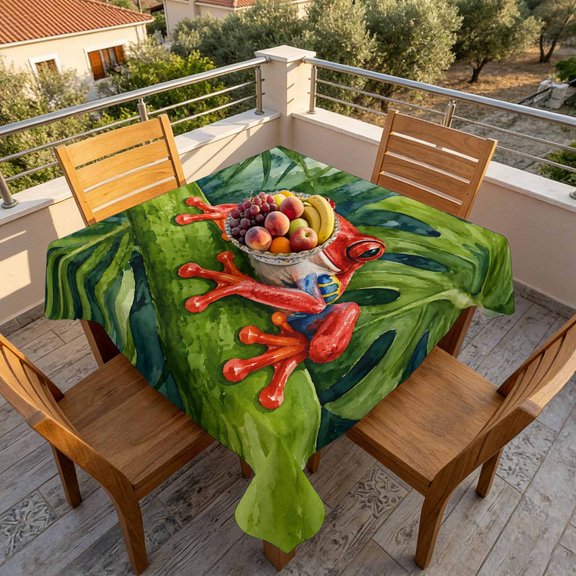 Square Tablecloth,Summer Tropical Red Frog Pattern Waterproof Oil-Proof Table Cloth Kitchen Dining Tables Cover for Indoor Outdoor Wedding Holiday Party Decor,Monstera Leaf