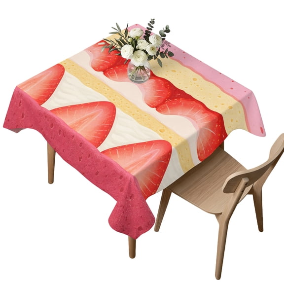Square Tablecloth, Sweet Strawberry Cream Cake Waterproof Table Cloth 54x54 in Dessert Food Washable Spillproof Table Cover for Kitchen Dining Party Decor Outdoor Camping