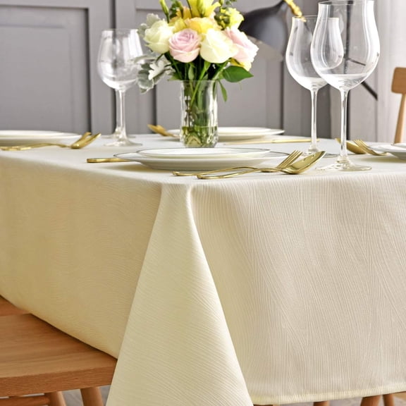 Square Tablecloth Swirl Design Water Resistance Antiwrinkle Heavy Weight Soft Table Cloth for Buffet Banquet Parties Event Holiday Dinner Square 70 x 70 Inch Ivory