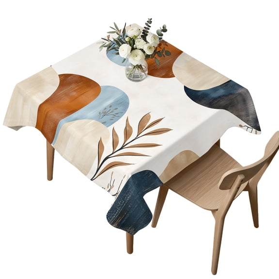 Square Tablecloth, Terracotta Aesthetic Abstract Leaves Waterproof Table Cloth 54x54 in Bohemian Nordic Style Washable Spillproof Table Cover for Kitchen Dining Party Decor Outdoor Camping