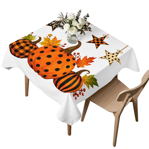 Square Tablecloth, Thanksgiving Pumpkin Fall Maple Leaf Waterproof Table Cloth 54x54 in Star Plaid Stripe Washable Spillproof Table Cover for Kitchen Dining Party Decor Outdoor Camping