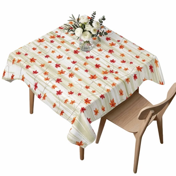 Square Tablecloth, Thanksgiving Rustic Fall Leaves Waterproof Table Cloth 60x60 in Maple Leaf Sage Green Back Washable Spillproof Table Cover for Kitchen Dining Party Decor Outdoor Camping