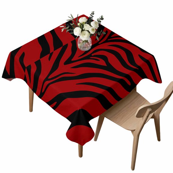 Square Tablecloth, Tiger Stripe Red Black Line Waterproof Table Cloth 60x60 in Abstract Animal Texture Washable Spillproof Table Cover for Kitchen Dining Party Decor Outdoor Camping