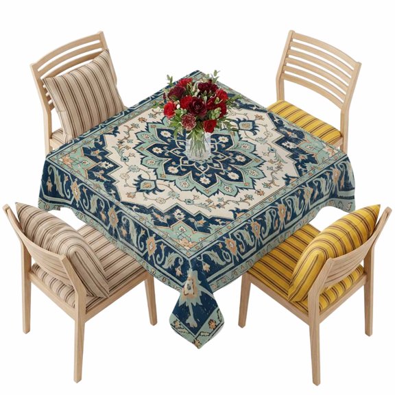 Square Tablecloth,Traditional Turkish Floral Waterproof Oil-Proof Table Cloth Kitchen Dining Tables Cover for Indoor Outdoor Wedding Holiday Party Decor,Vintage Mint Green Geometric
