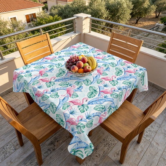 Square Tablecloth,Tropical Monstera Palm Leaf Waterproof Oil-Proof Table Cloth Kitchen Dining Tables Cover for Indoor Outdoor Wedding Holiday Party Decor,Pink Flamingo Plant Seamless