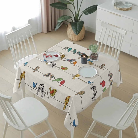 Square Tablecloth,Vintage Birds Sparrows on Lines Waterproof Oil-Proof Table Cloth Kitchen Dining Tables Cover for Indoor Outdoor Wedding Holiday Party Decor,Retro Farm Birds