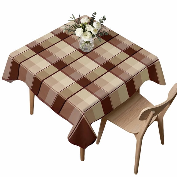 Square Tablecloth, Vintage Farm Buffalo Checker Waterproof Table Cloth 54x54 in Brown Khaki Plaid Lattice Washable Spillproof Table Cover for Kitchen Dining Party Decor Outdoor Camping