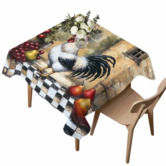 Square Tablecloth, Vintage Farm Rooster Waterproof Table Cloth 60x60 in Watercolor Fruit Pattern Washable Spillproof Table Cover for Kitchen Dining Party Decor Outdoor Camping