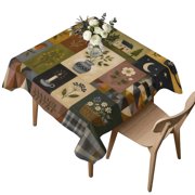 Square Tablecloth, Vintage Rustic Flower Bird Waterproof Table Cloth 60x60 in Farmhouse Floral Leaves Grid Washable Spillproof Table Cover for Kitchen Dining Party Decor Outdoor Camping