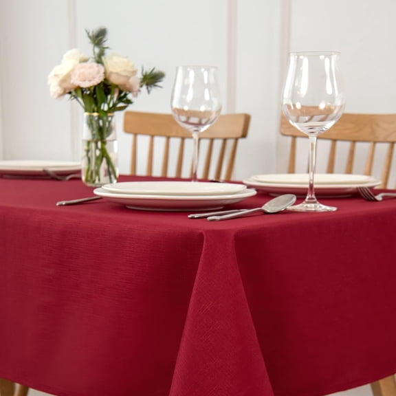 Square Tablecloth Water Resistance Antiwrinkle Spill Proof Linen Looking Texture Table Cloth, Decorative Fabric Table Cover for Banquet Parties Christmas Holiday Dinner, 70 x 70 Inch, Red