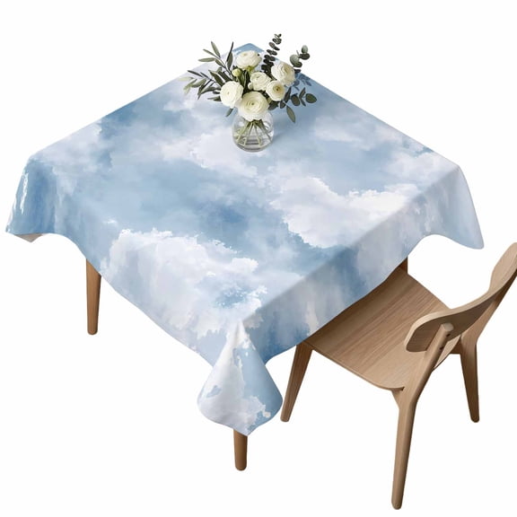 Square Tablecloth, Watercolor White Cloud Waterproof Table Cloth 54x54 in Pastoral Sky Scenery Washable Spillproof Table Cover for Kitchen Dining Party Decor Outdoor Camping