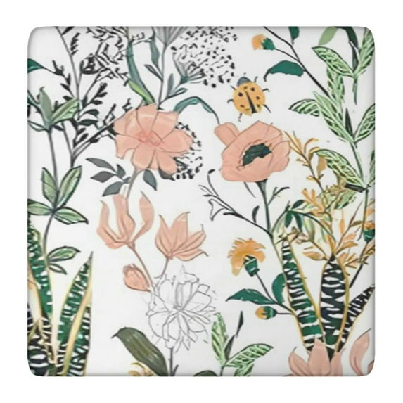 Square Tablecloth Watercolor Wildflower and Hummingbird Design, Waterproof Elastic Fitted Table Cover for Outdoor Rustic Use