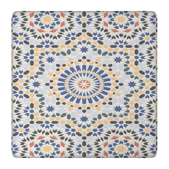 Square Tablecloth Waterproof Bohemian, Retro Style Abstract Floral, Fitted Vinyl Table Cover with Elastic Edge, Backed, Easy to Clean