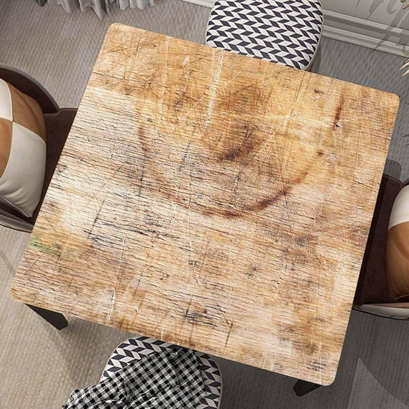 Square Tablecloth Wood Grain Fitted Table Cover Wipe Clean Cloth Old Wooden Tablecloths with Elastic Edge Waterproof Polyester Cloths for Indoor Outdoor, Fit for 32"x32" Tables, Style-12