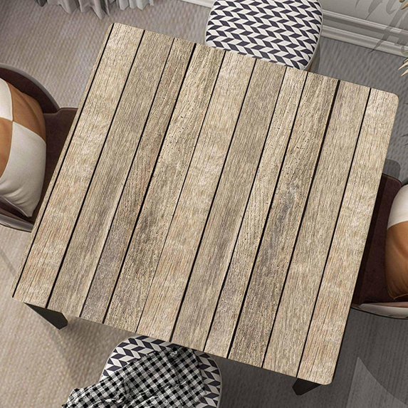 Square Tablecloth Wood Grain Fitted Table Cover Wipe Clean Cloth Tan Wooden Tablecloths with Elastic Edge Waterproof Polyester Cloths for Indoor Outdoor, Fit for 32"x32" Tables, Style-9