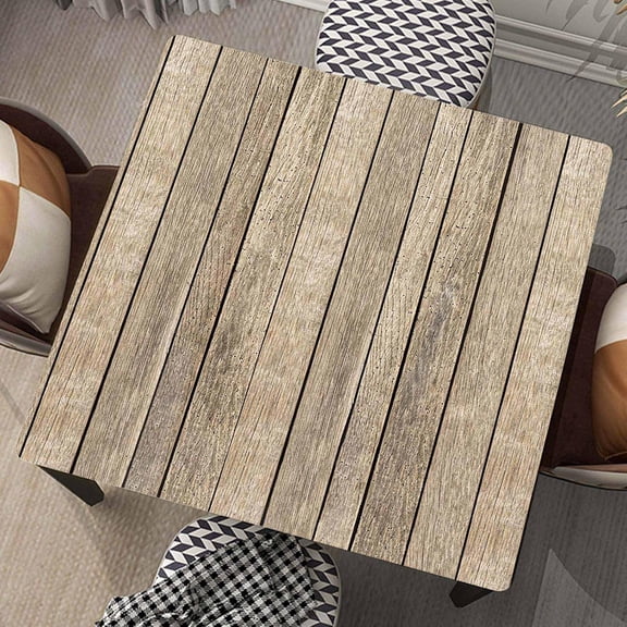 Square Tablecloth Wood Grain Fitted Table Cover Wipe Clean Cloth Tan Wooden Tablecloths with Elastic Edge Waterproof Polyester Cloths for Indoor Outdoor, Fit for 34"x34" Tables, Style-9