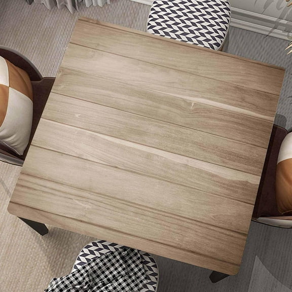 Square Tablecloth Wood Grain Fitted Table Cover Wipe Clean Cloth Wooden Plank Tablecloths with Elastic Edge Waterproof Polyester Cloths for Indoor Outdoor, Fit for 32"x32" Tables, Style-3