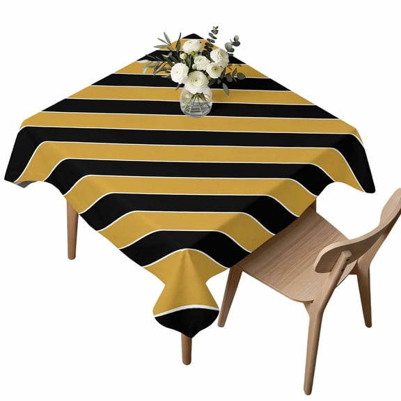 Square Tablecloth, Yellow Black Striped Lines Waterproof Table Cloth 54x54 in Modern Abstract Art Washable Spillproof Table Cover for Kitchen Dining Party Decor Outdoor Camping