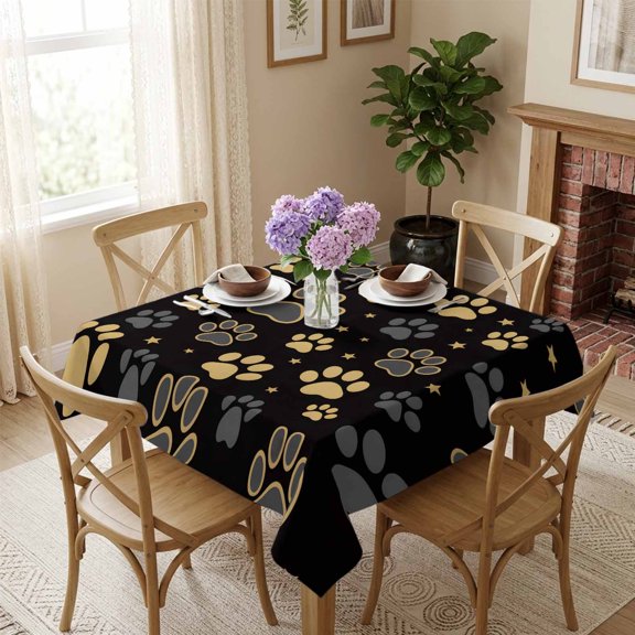 Square Tablecloth,Yellow Gray Cat Paw Cute Waterproof Oil-Proof Table Cloth Kitchen Dining Tables Cover for Indoor Outdoor Wedding Holiday Party Decor,Abstract Animal Pattern Footprint