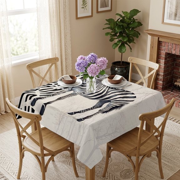 Square Tablecloth,Zebra Black Stripe Animal Pattern Portrait Waterproof Oil-Proof Table Cloth Kitchen Dining Tables Cover for Indoor Outdoor Wedding Holiday Party Decor,Vintage Tree Branch