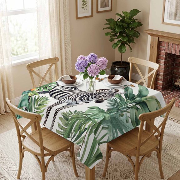 Square Tablecloth,Zebra Tropical Leaves Jungle Waterproof Oil-Proof Table Cloth Kitchen Dining Tables Cover for Indoor Outdoor Wedding Holiday Party Decor,Black Stripes Animal Pattern Portrait