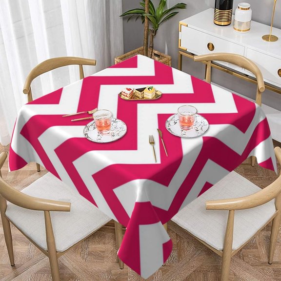 Square Tablecloth hot Pink White Large Chevron Zigzag Pattern Table Cover Washable Table Cloths for Kitchen Dinning Party Tabletop Modern Decoration 60 x 60inch