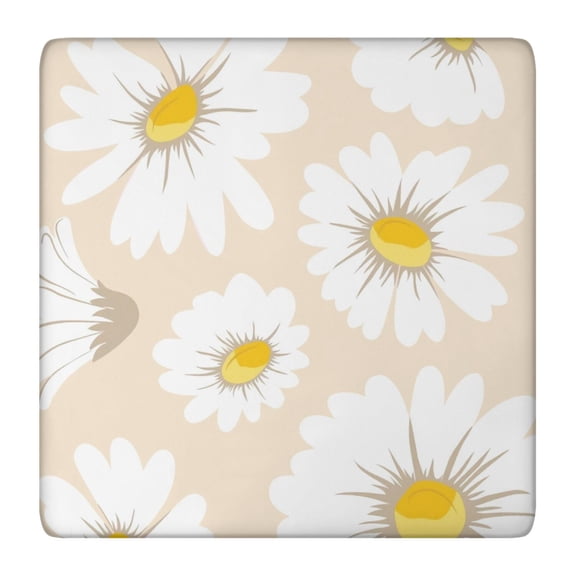 Square Tablecloth with Back, Waterproof Boho Daisy Print, Vintage Floral Elastic Edge Cover for Outdoor Indoor Use