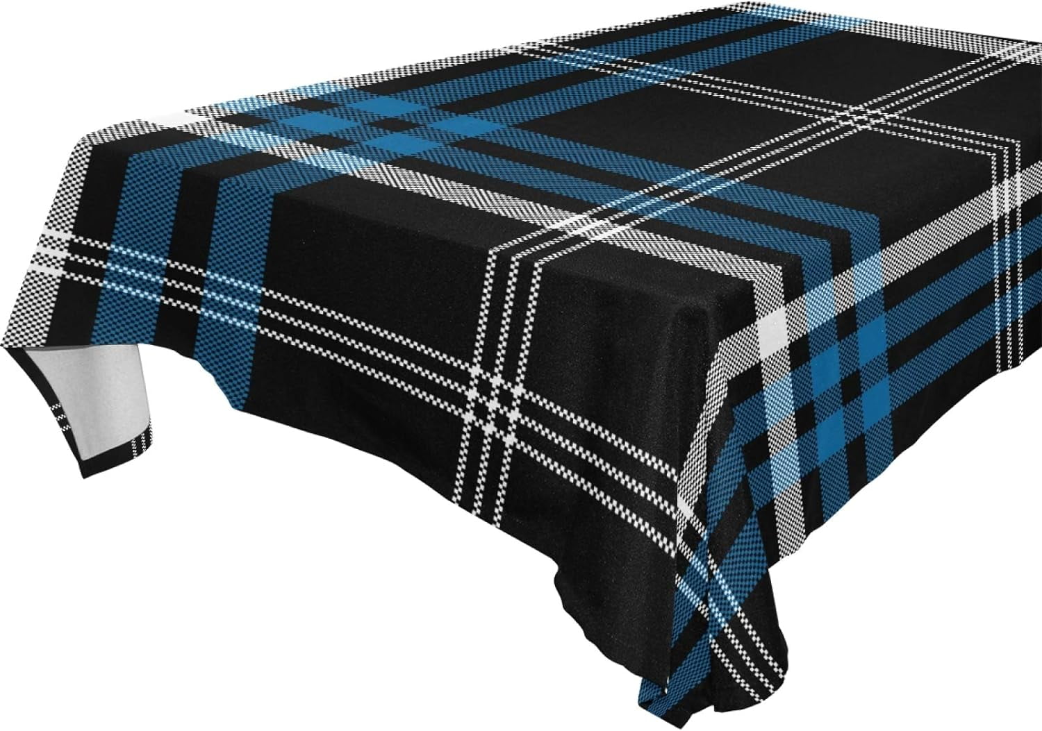 Square Tablecloth with Blue Black Plaid Christmas Prints, AntiWrinkle