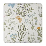 Square Tablecloth with Elastic Edge, Floral Botanical Vinyl Table Cover Waterproof Wipeable for Kitchen Dining Farmhouse Picnic Rustic Decor