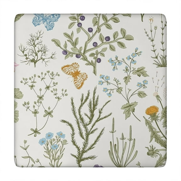 Square Tablecloth with Elastic Edge, Floral Botanical Vinyl Table Cover Waterproof Wipeable for Kitchen Dining Farmhouse Picnic Rustic Decor