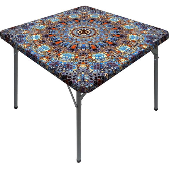 Square Tablecloth with Elastic Waterproof Outdoor Card Table Cover Fitted Table Cloth Fit 34x34 Inch Kitchen Patio Dinning (Blue, 34" x 34" (Square))