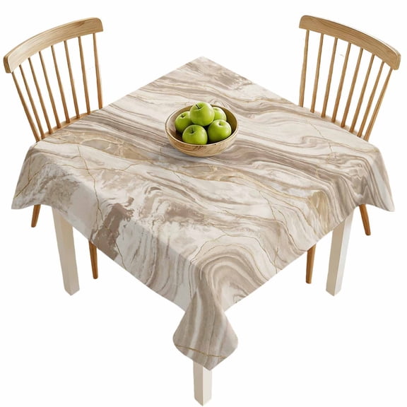 Square Tablecloths, Abstract Beige Stripes Waterproof Table Cloths, Natural Marble Stone Texture Spillproof Decorative Dining Table Covers for Kitchen,Indoor Outdoor Parties, Camping 54x54in
