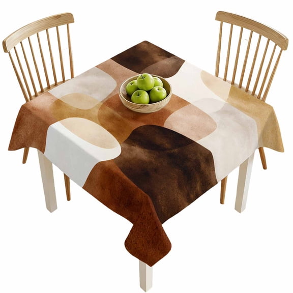 Square Tablecloths, Abstract Boho Terracotta Brown Color Block Waterproof Table Cloths, Minimalist Art Spillproof Decorative Dining Table Covers for Kitchen,Indoor Outdoor Parties, Camping 54x54in
