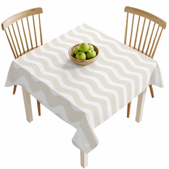 Square Tablecloths, Abstract Cream Stripes Waterproof Table Cloths, Modern Waves Water Ripples Spillproof Decorative Dining Table Covers for Kitchen,Indoor Outdoor Parties, Camping 54x54in