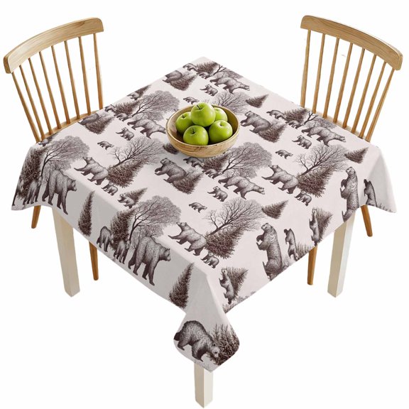 Square Tablecloths, Abstract Forest Animals Bear Tree Waterproof Table Cloths, Natural Plants Spillproof Decorative Dining Table Covers for Kitchen,Indoor Outdoor Parties, Camping 54x54in