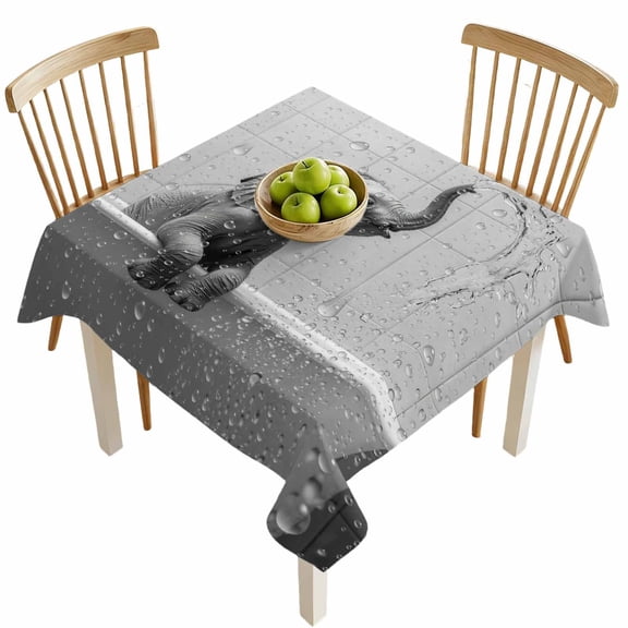 Square Tablecloths, Abstract Grey Elephant on Bathtub Waterproof Table Cloths, Modern Minimalist Art Spillproof Decorative Dining Table Covers for Kitchen,Indoor Outdoor Parties, Camping 54x54in