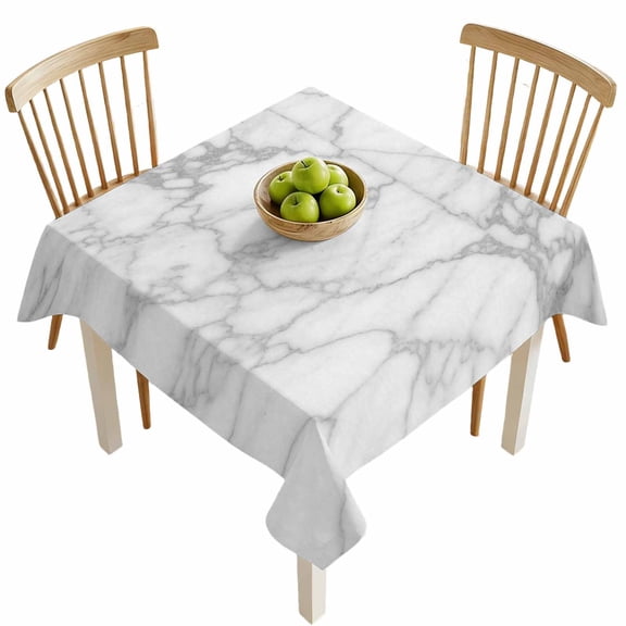 Square Tablecloths, Abstract Marble Texture Waterproof Table Cloths, Modern Stone White Gray Spillproof Decorative Dining Table Covers for Kitchen,Indoor Outdoor Parties, Camping 54x54in