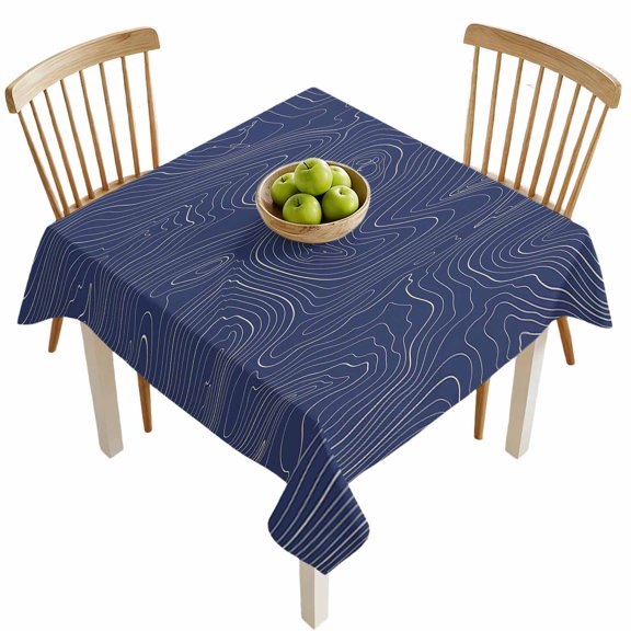 Square Tablecloths, Abstract Topographic Lines Grid Waterproof Table Cloths, Geometric Art on Dark Blue Spillproof Decorative Dining Table Covers for Kitchen,Indoor Outdoor Parties, Camping 54x54in