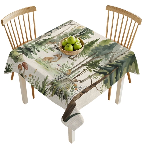 Square Tablecloths, Animals Bear Deer Fox Rabbit Waterproof Table Cloths, Retro Tree on Linen Spillproof Decorative Dining Table Covers for Kitchen,Indoor Outdoor Parties, Camping 54x54in