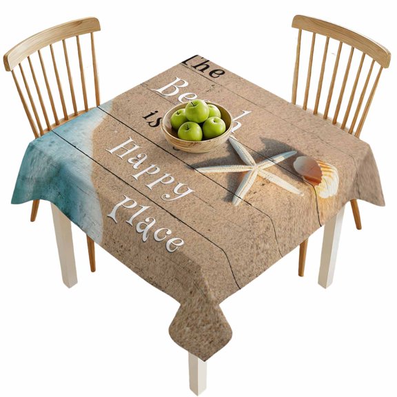 Square Tablecloths, Beach Happy Place Starfish Shells Waterproof Table Cloths, Seaside Sea Water Spillproof Decorative Dining Table Covers for Kitchen,Indoor Outdoor Parties, Camping 54x54in