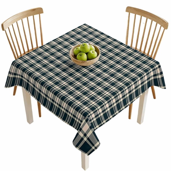 Square Tablecloths, Black Beige Buffalo Plaid Waterproof Table Cloths, Retro Geometric Style Spillproof Decorative Dining Table Covers for Kitchen,Indoor Outdoor Parties, Camping 54x54in