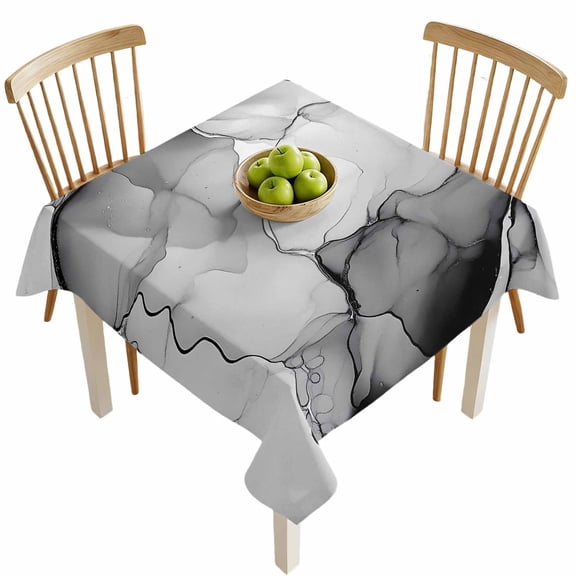 Square Tablecloths, Black Gray Marble Texture Waterproof Table Cloths, Modern Abstract Style Spillproof Decorative Dining Table Covers for Kitchen,Indoor Outdoor Parties, Camping 54x54in