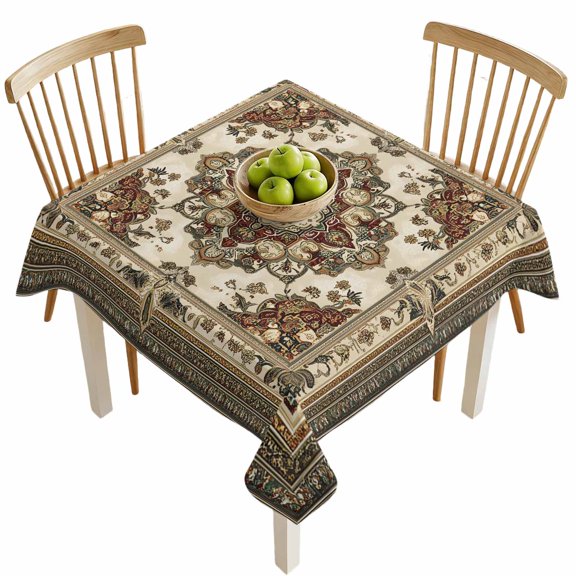 Square Tablecloths, Bohemian Retro Flower Pattern Waterproof Table Cloths, Abstract Aesthetic Floral Spillproof Decorative Dining Table Covers for Kitchen,Indoor Outdoor Parties, Camping 54x54in