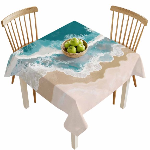 Square Tablecloths, Bohemian Seaside Gradient Ocean Waves Waterproof Table Cloths, Summer Beaches Spillproof Decorative Dining Table Covers for Kitchen,Indoor Outdoor Parties, Camping 54x54in