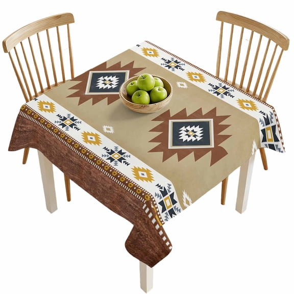 Square Tablecloths, Boho Aztec Tribal Totem Ethnic Style Waterproof Table Cloths, Retro Brown Wood Board Spillproof Decorative Dining Table Covers for Kitchen,Indoor Outdoor Parties, Camping 54x54in