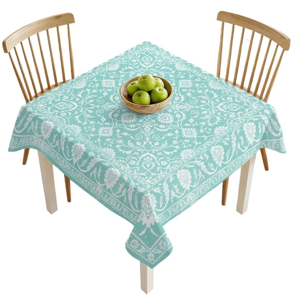 Square Tablecloths, Boho Mint Green Paisley Floral Waterproof Table Cloths, Abstract Wild Flower Spillproof Decorative Dining Table Covers for Kitchen,Indoor Outdoor Parties, Camping 54x54in