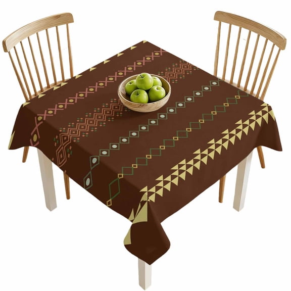 Square Tablecloths, Boho Traditional Tribal Texture Waterproof Table Cloths, Abstract Geometric on Tan Spillproof Decorative Dining Table Covers for Kitchen,Indoor Outdoor Parties, Camping 54x54in