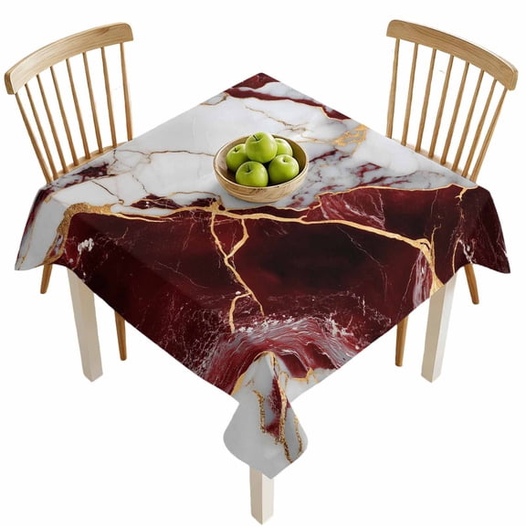 Square Tablecloths, Burgundy Red White Marble Waterproof Table Cloths, Modern Abstract Stone Crack Texture Spillproof Decorative Dining Table Covers for Kitchen,Parties, Camping 54x54in